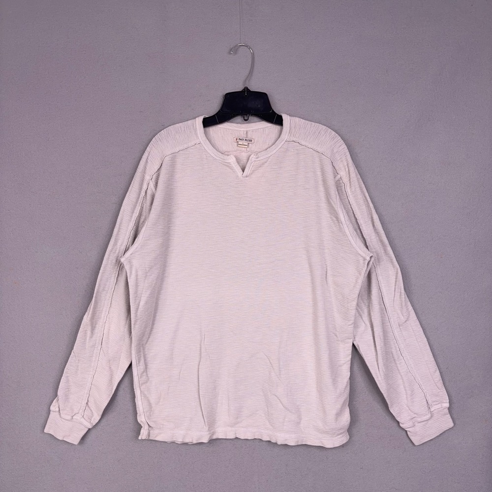 32 Bar Blues Shirt Mens Large Grey Beige Long Sleeve Henley Cotton Casual